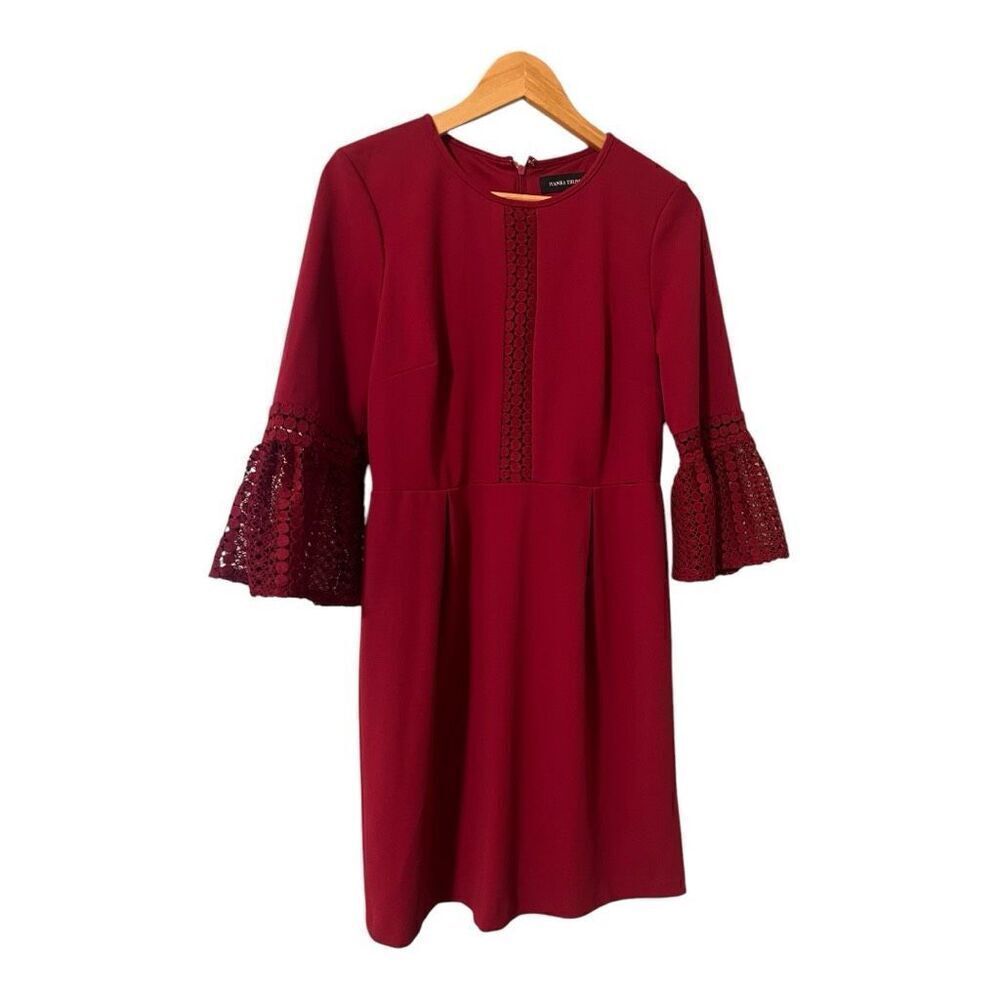 Ivanka Trump Women's 8 Lace Bell Sleeve Sheath Dress Maroon Red Cocktail Party